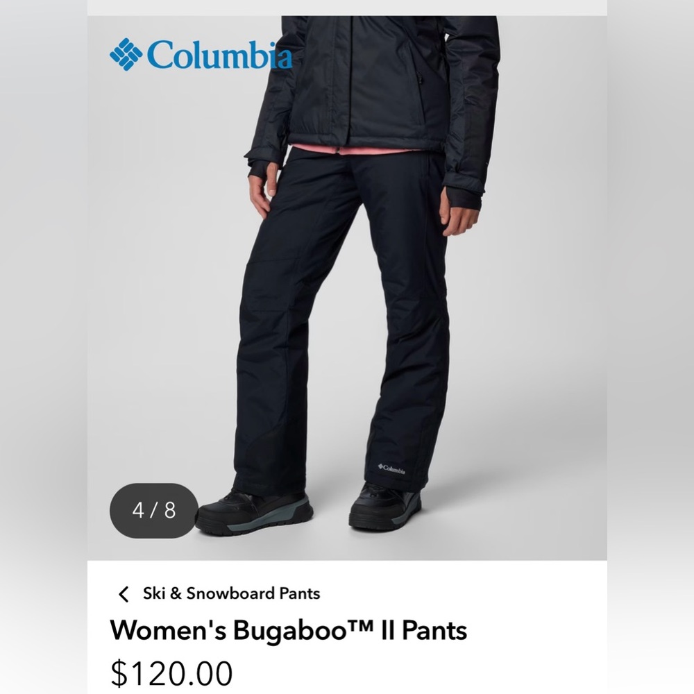 Columbia Womens Bugaboo snow pants Omni-Tech. Size Medium Short. Black.